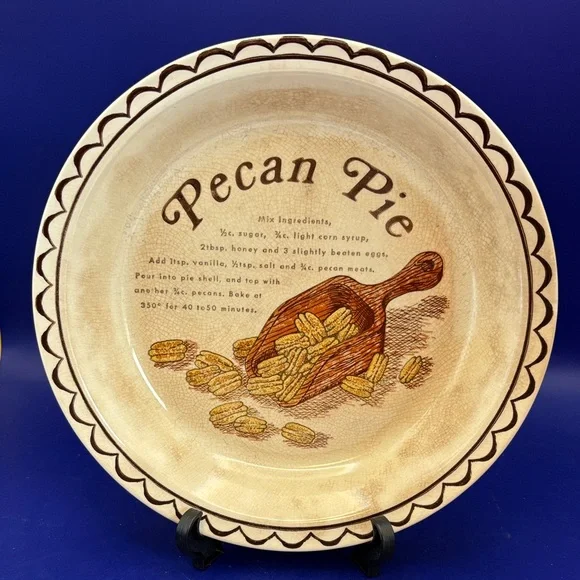 Vintage Royal China Company “Country Harvest” Pecan Pie Recipe Ceramic Pie Dish - Picture 1 of 2
